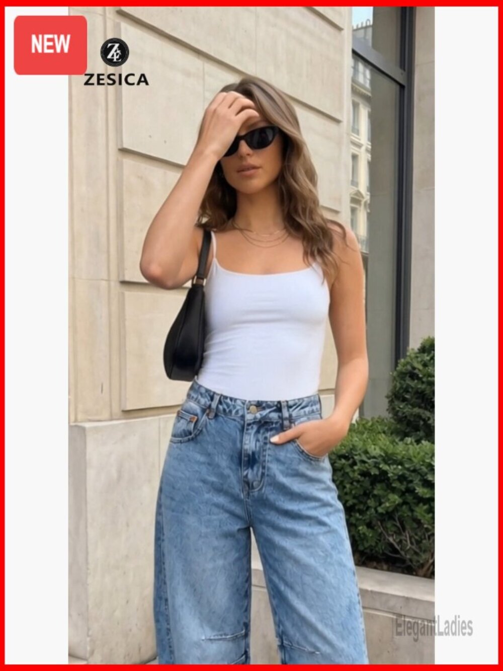 High Waisted Wide Leg Barrel Jeans Stretchy Ankle Pants with Pockets - Picture 7 of 7